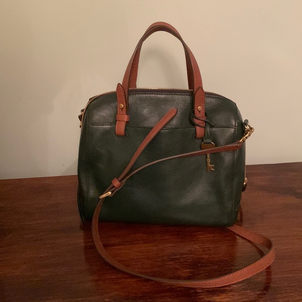 Fossil Two-Tone Green and Brown Sydney Satchel